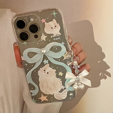 Qfdian Elegant pearl blue bow bracelet capa for iphone 13pro 15pro 11 13 12 13promax 14 15 pro max 14pro cute cat shiny star phone case